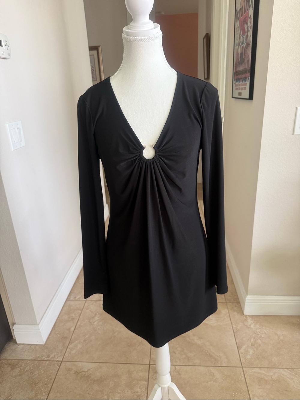 New w/o tags WHBM Black Long Sleeve tunic with Ring Detail